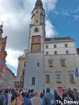 Grlitzer Rathausturm, im 16. Jh um 60 m erhht, Uhr mit zwei Ziffernblttern